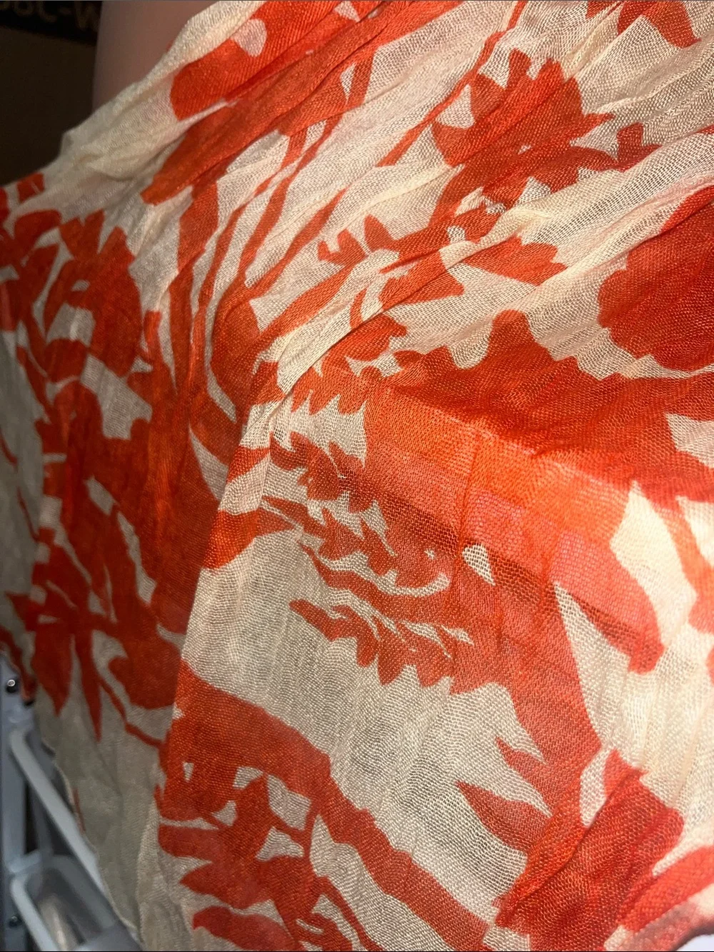 Vintage Vince Premium Lightweight Cream and Orange Floral Wrap Scarf S44